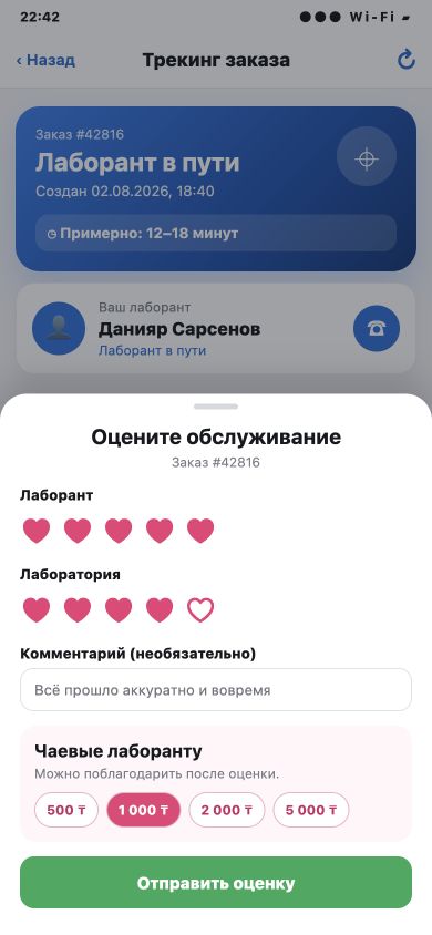 Форма оценки лаборанта и лаборатории с выбором чаевых