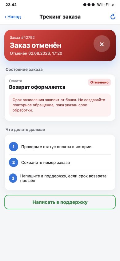 Отменённый заказ со статусом оформления возврата