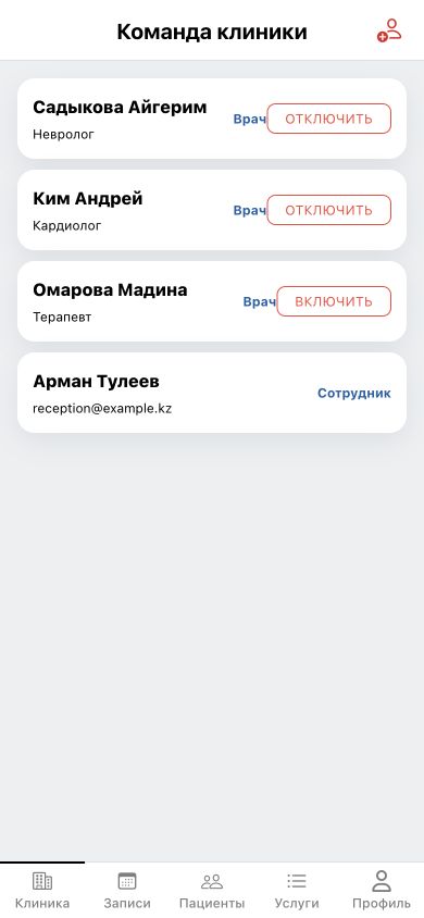 Команда клиники с активными и отключёнными врачами